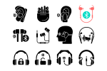 Different types of headphones black glyph icons set Online