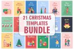 Christmas time greeting card flat vector template bundle Online Sale