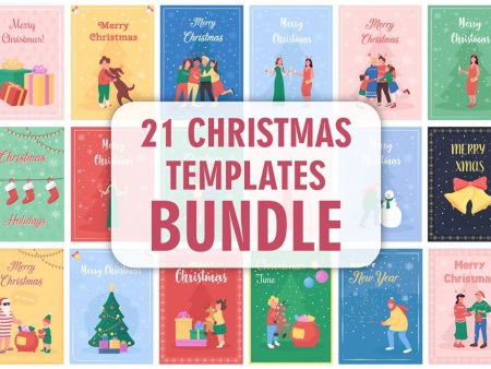 Christmas time greeting card flat vector template bundle Online Sale