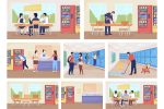 School rooms flat color vector illustration set on Sale