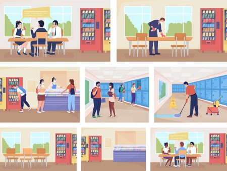 School rooms flat color vector illustration set on Sale