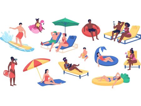 Beach activities semi flat color vector character set Cheap