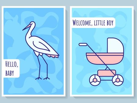 Baby shower greeting card with color icon element set Sale