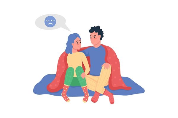 Couple under blanket semi flat color vector character set on Sale