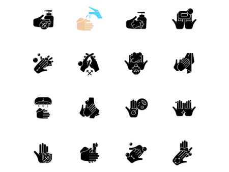 Keeping hands clean black glyph icons set on white space on Sale