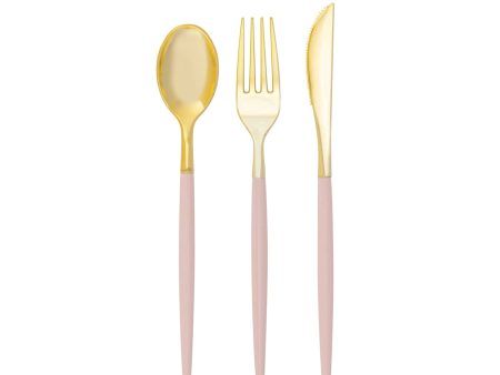 Pink & Gold Plastic Cutlery Set for 8 Cheap