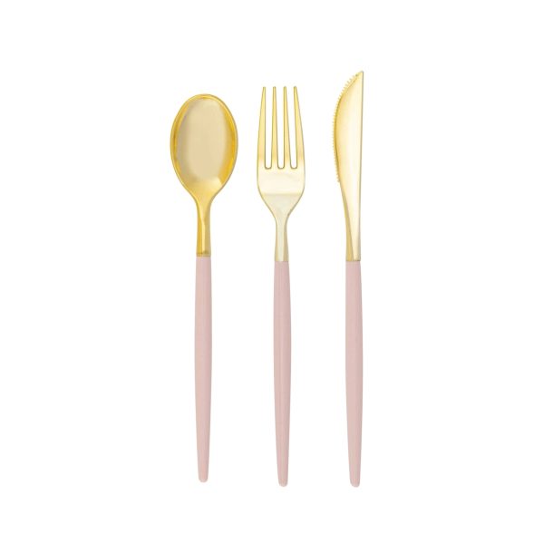 Pink & Gold Plastic Cutlery Set for 8 Cheap