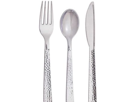 Silver Premium Hammered Plastic Cutlery Set for 8 Online now