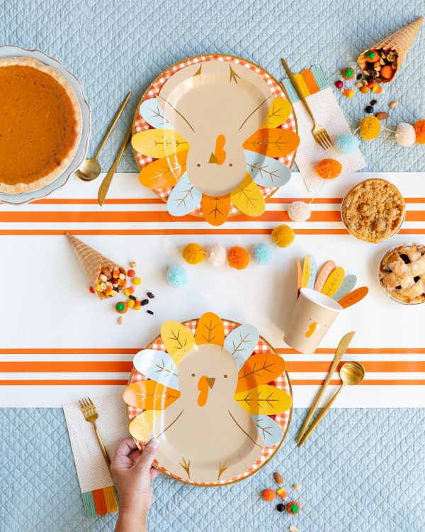 Rust Orange Striped Paper Table Runner Online Sale