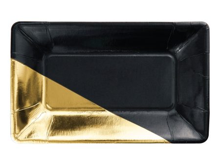 Black & Gold Foil Rectangle Dessert Plates 8ct Online now