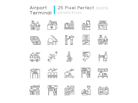 Airport terminal pixel perfect linear icons set Online Sale