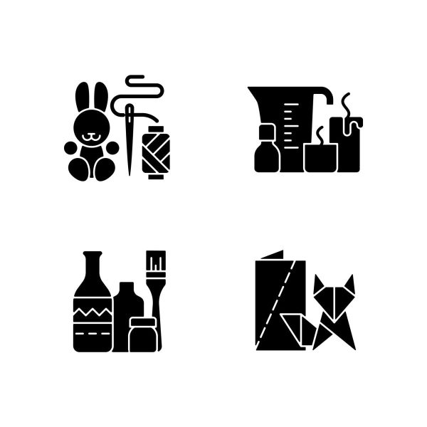 Trending hobbies black glyph icons set on white space Supply