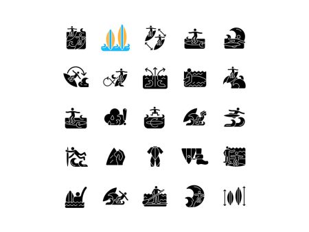 Surfing black glyph icons set on white space Discount