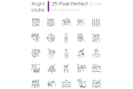 Night club pixel perfect linear icons set Fashion