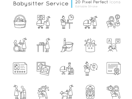 Babysitter service pixel perfect linear icons set Sale