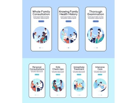 Hospital treatment onboarding mobile app screen flat vector templates For Sale