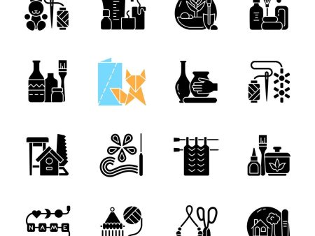 Trending hobbies black glyph icons set on white space Supply