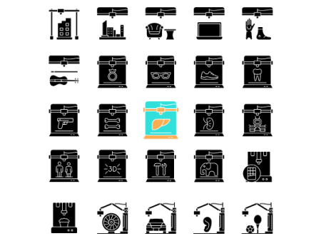 3d printing technology black glyph icons set Supply