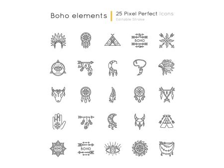 Boho style pixel perfect linear icons set Cheap