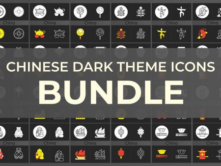 Chinese & Japanese dark theme icons bundle Discount