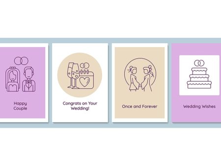 Married life beginning postcards with linear glyph icon set For Discount