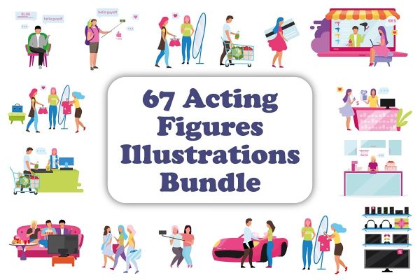 Acting figures color vector characters bundle Online Hot Sale