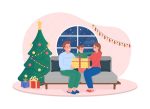 Giving gifts to kids vector isolated illustration set on Sale